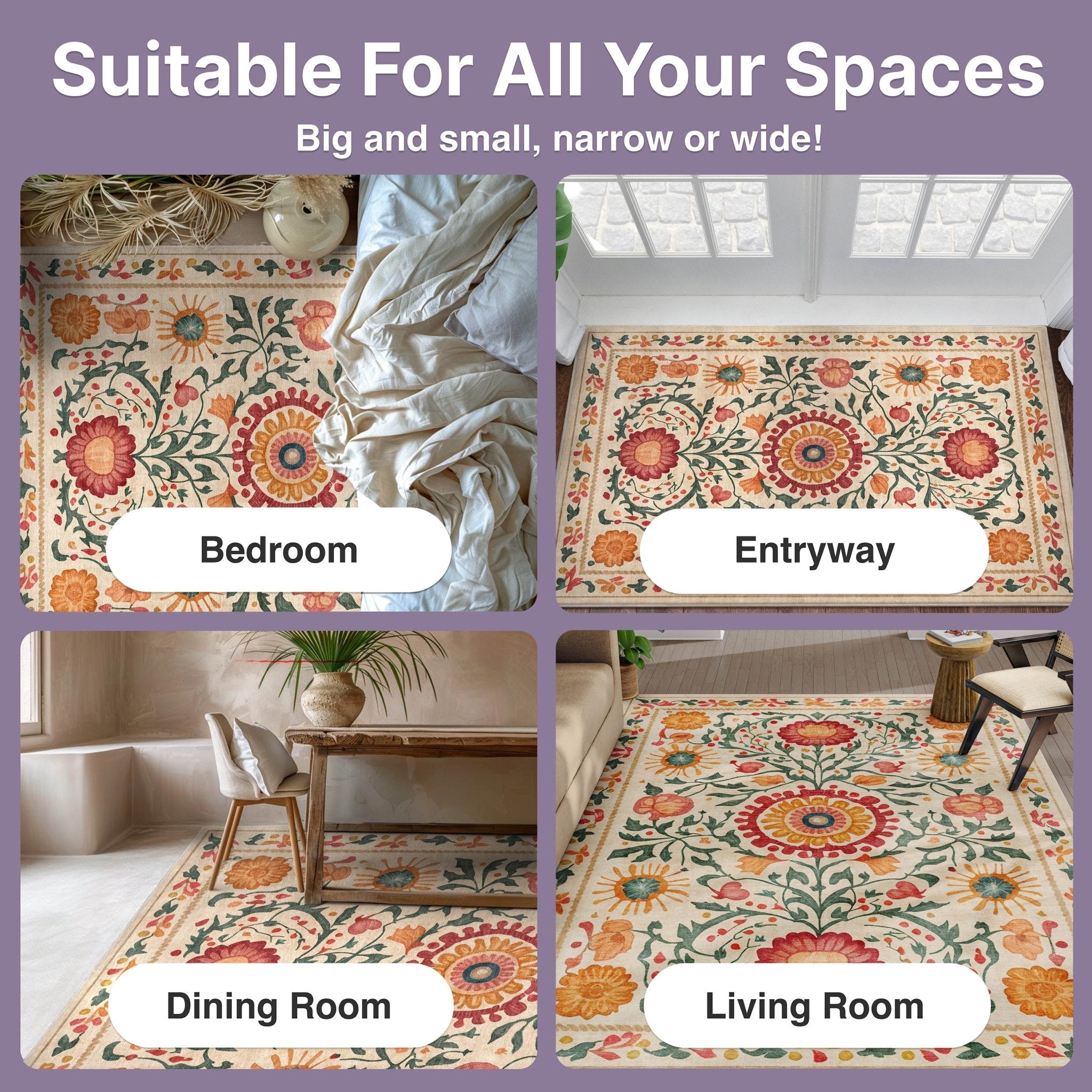 Apollo Botanical Floral Rug for Living Room, Dining Room, Bedroom and Kitchen、mySite、gigharbornorthrealestate