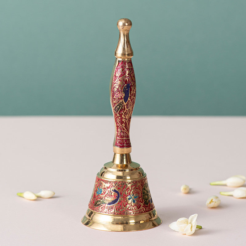 Brass Pooja Bell | Floral Design | Gold | 15 cm、mySite、camillekostekn