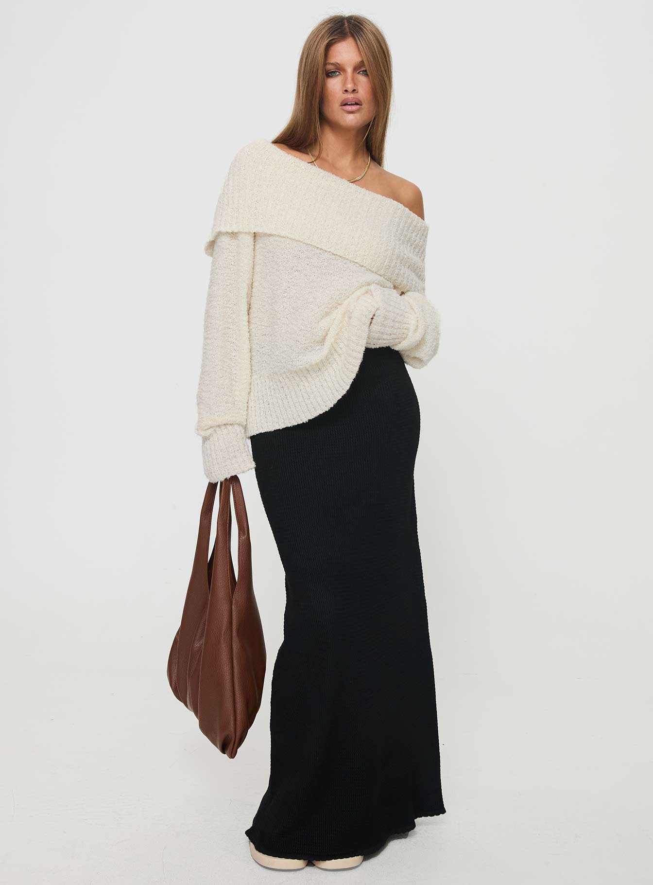 Parkley Boucle Off The Shoulder Sweater Cream、mySite、solidvoid