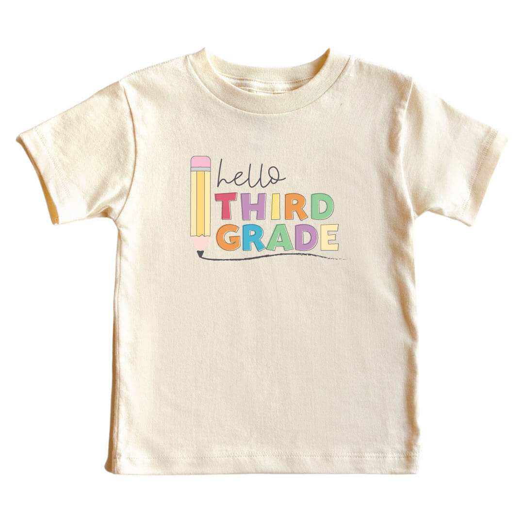  Hello New Grade Pencil Kids Graphic Tee | Natural、mySite、layawaytickets