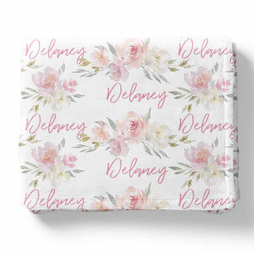  Delaney Dusty Blush Floral Personalized Toddler Blanket、mySite、layawaytickets