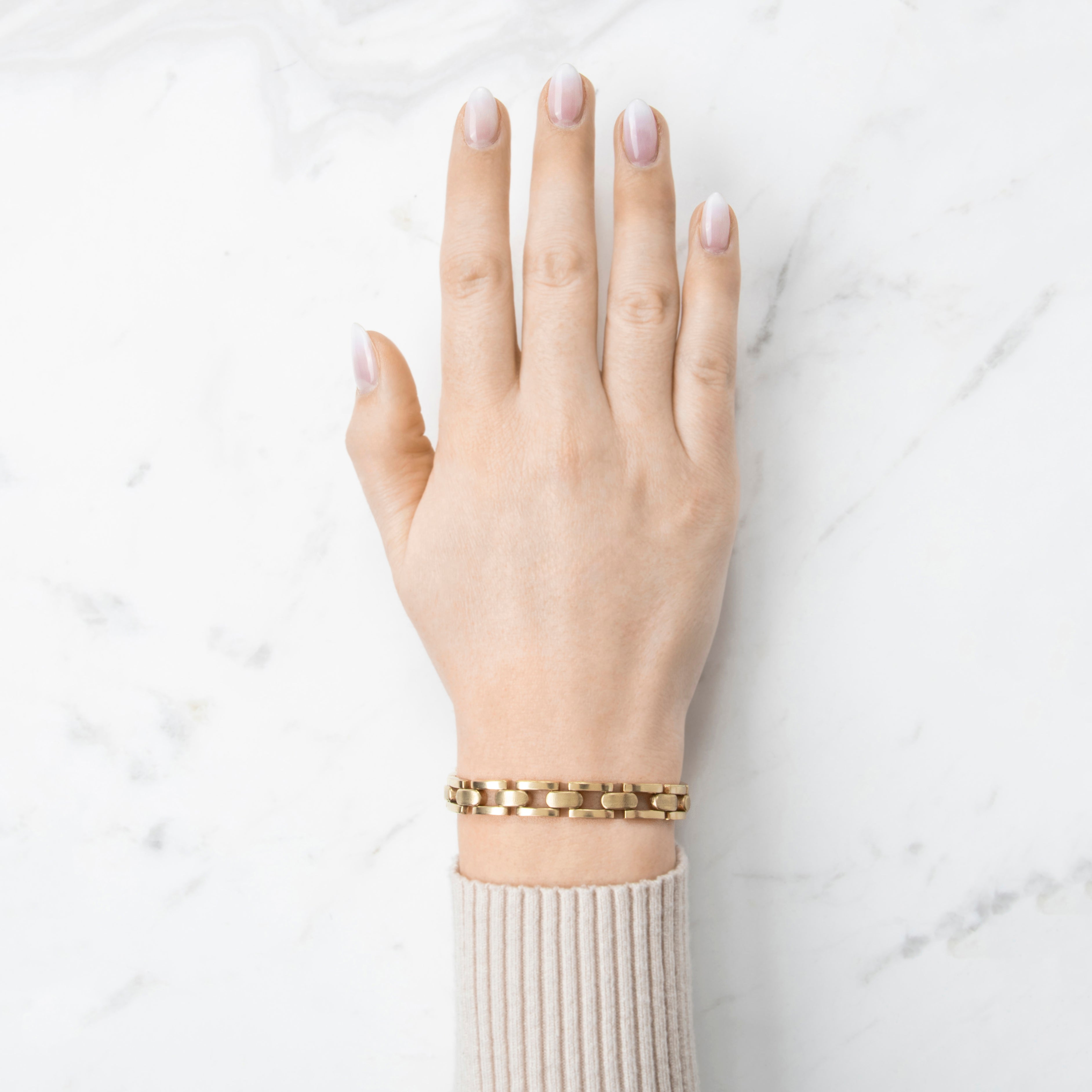 Vintage Italian 14k Yellow Gold Brushed Flat Link Bracelet 7、mySite、hinf8tx79