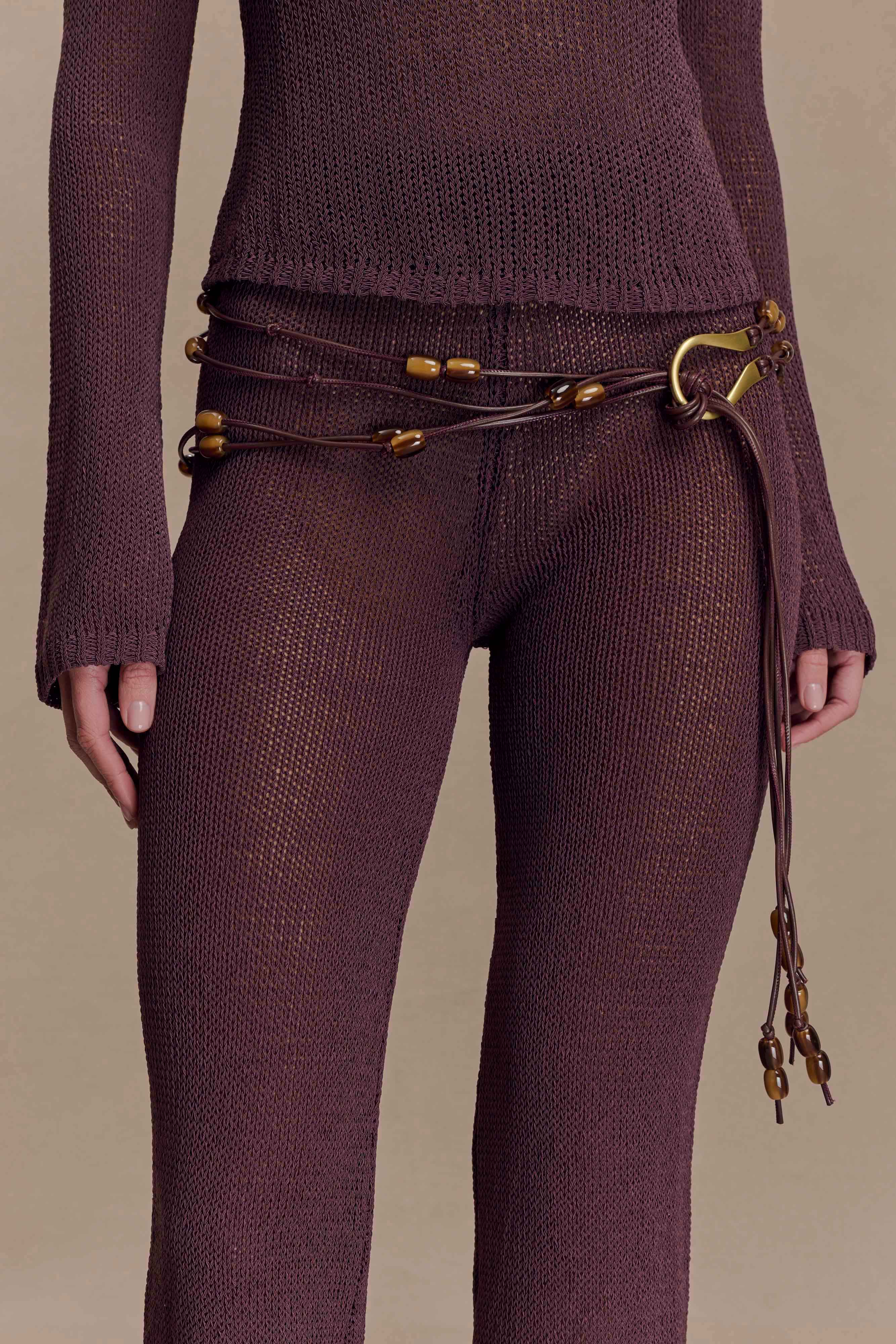 Enid Faux Leather Beaded Belt - Chocolate、mySite、solidvoid