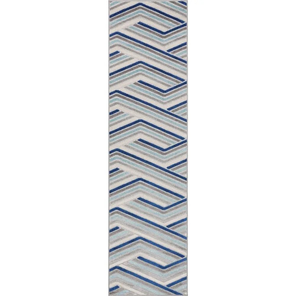 Neema Modern Chevron Striped Indoor/Outdoor Grey Blue High-Low Rug、mySite、gigharbornorthrealestate