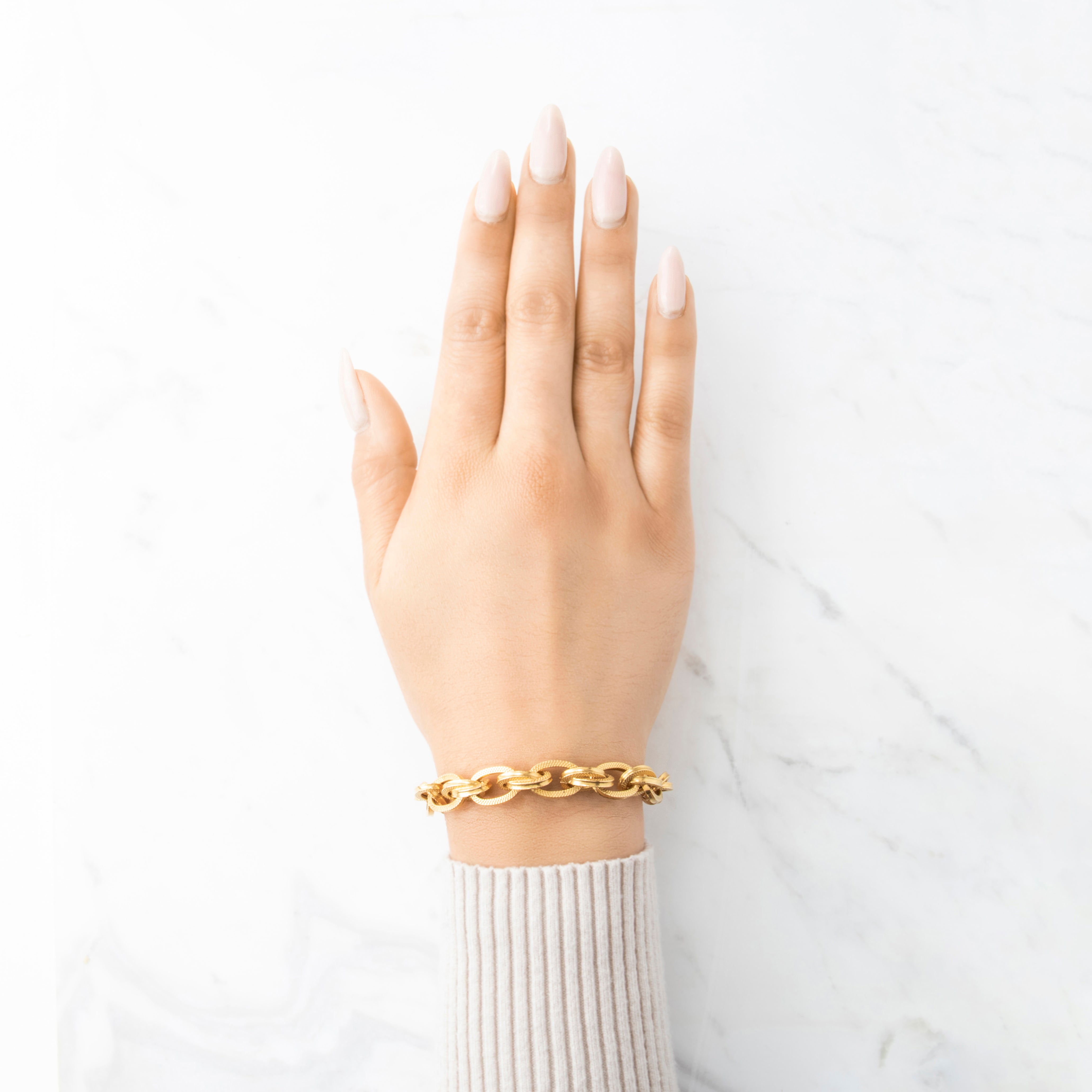 Vintage 18k Yellow Gold Textured Double Links Statement Bracelet 6.75、mySite、hinf8tx79