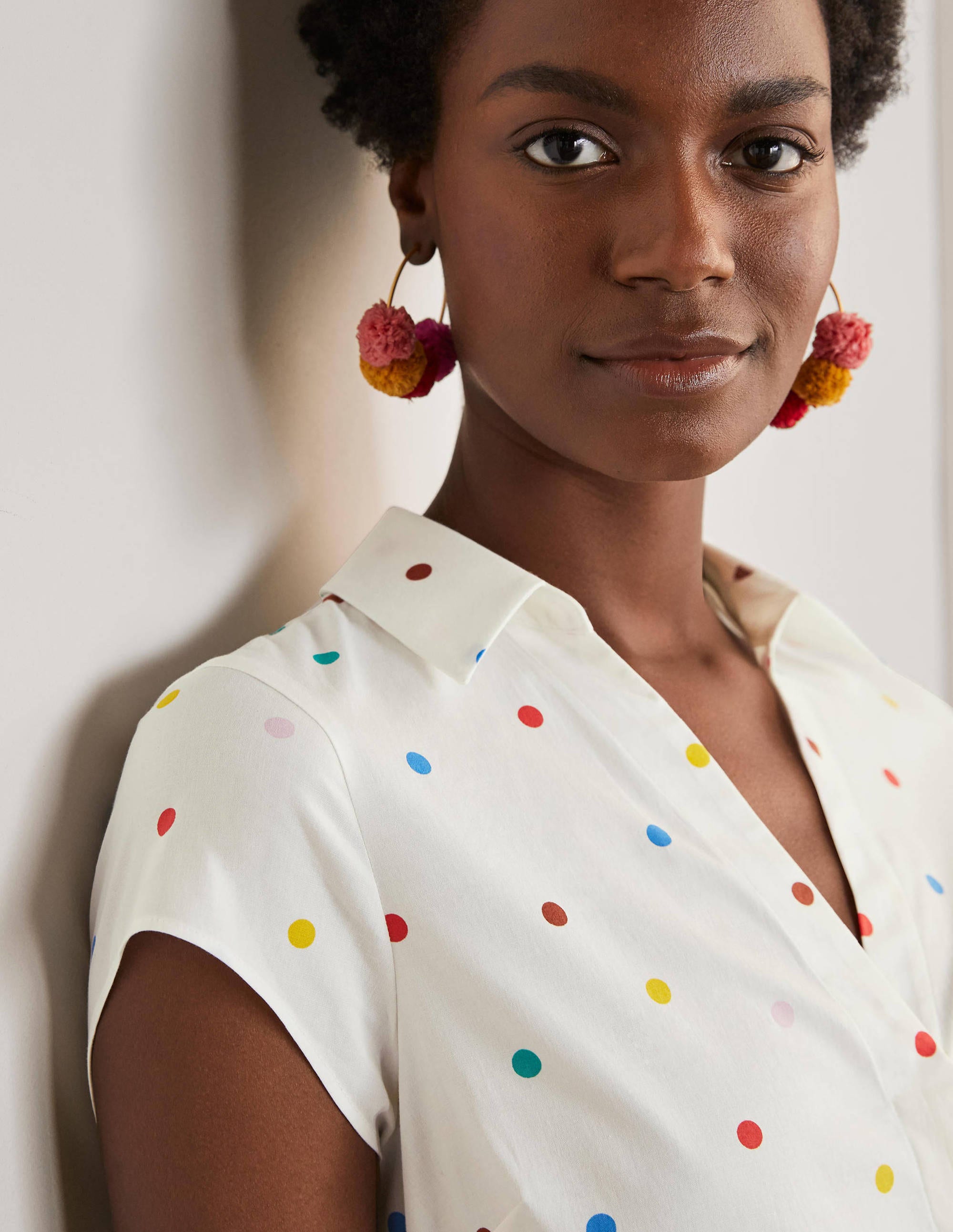  Short Sleeve Shirt Dress-Ivory, polka dot、mySite、ashleygrahame