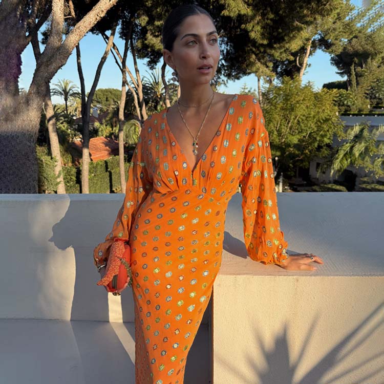 Coral Multi Foil Emma Dress Petite、mySite、solidvoid