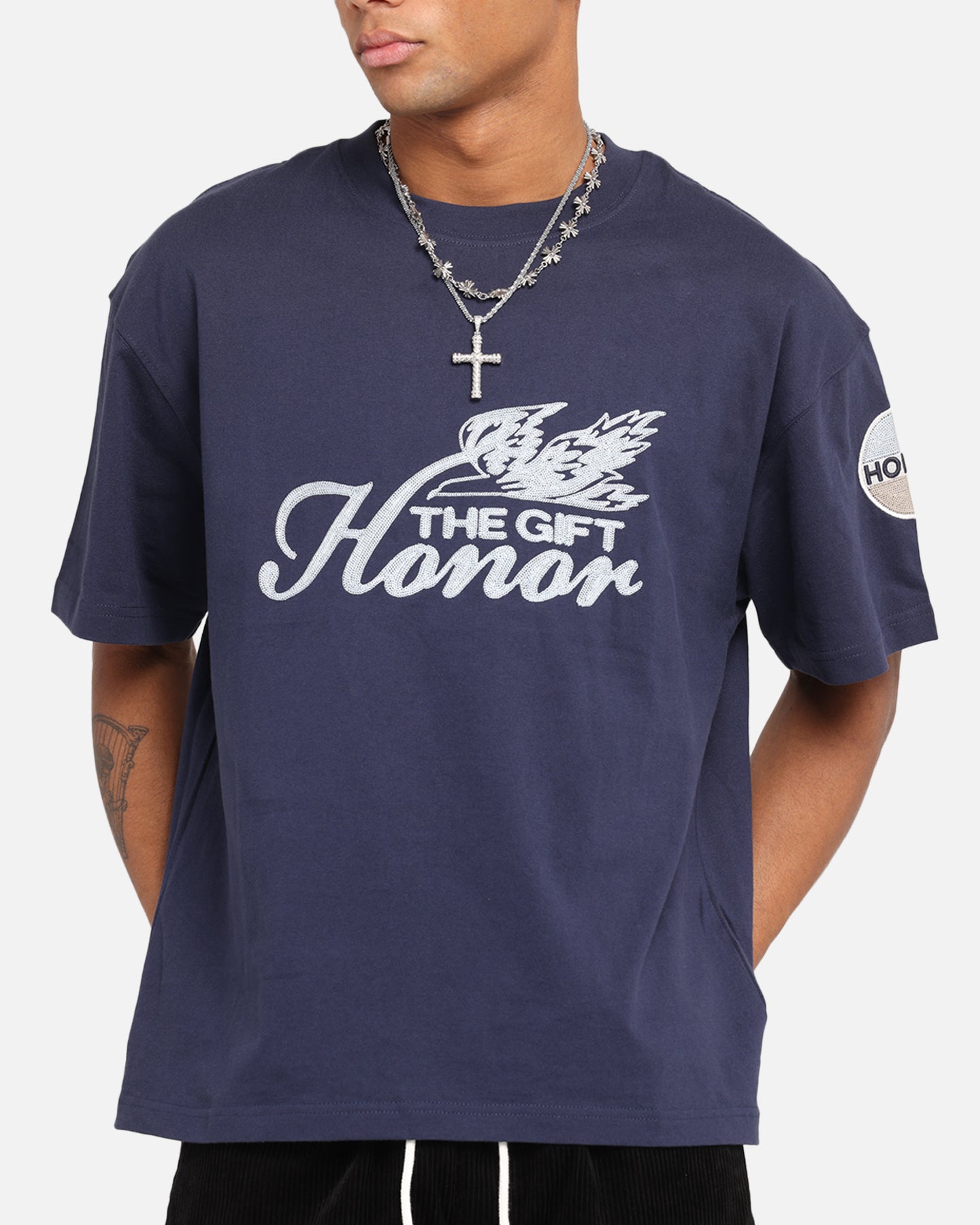 Honor The Gift Auto Club Boxy T-Shirt Navy、mySite、zt4zffjzw