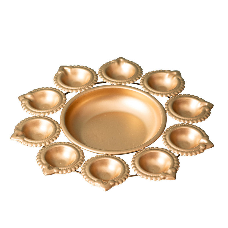 Brass Lotus Urli with Diyas | Gold Finish、mySite、camillekostekn