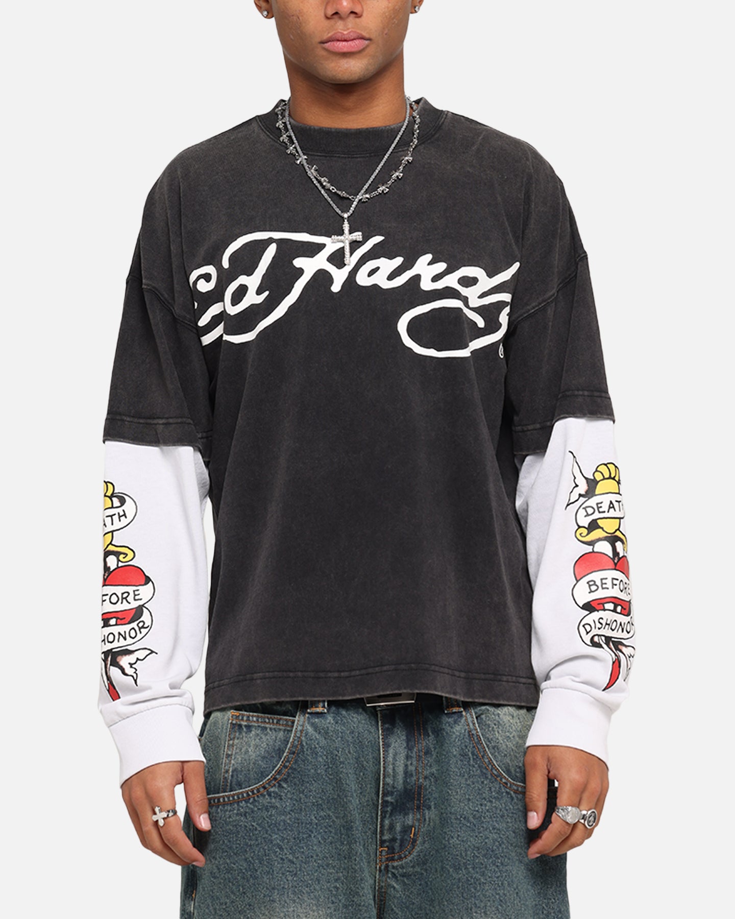 Ed Hardy Tiger Layered Long Sleeve T-Shirt Black、mySite、zt4zffjzw