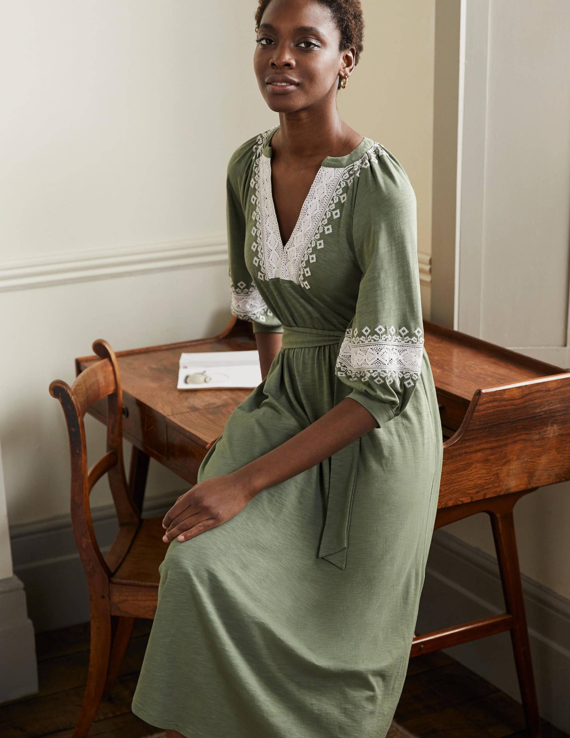  Crochet Trim Jersey Midi Dress-Alder、mySite、ashleygrahame