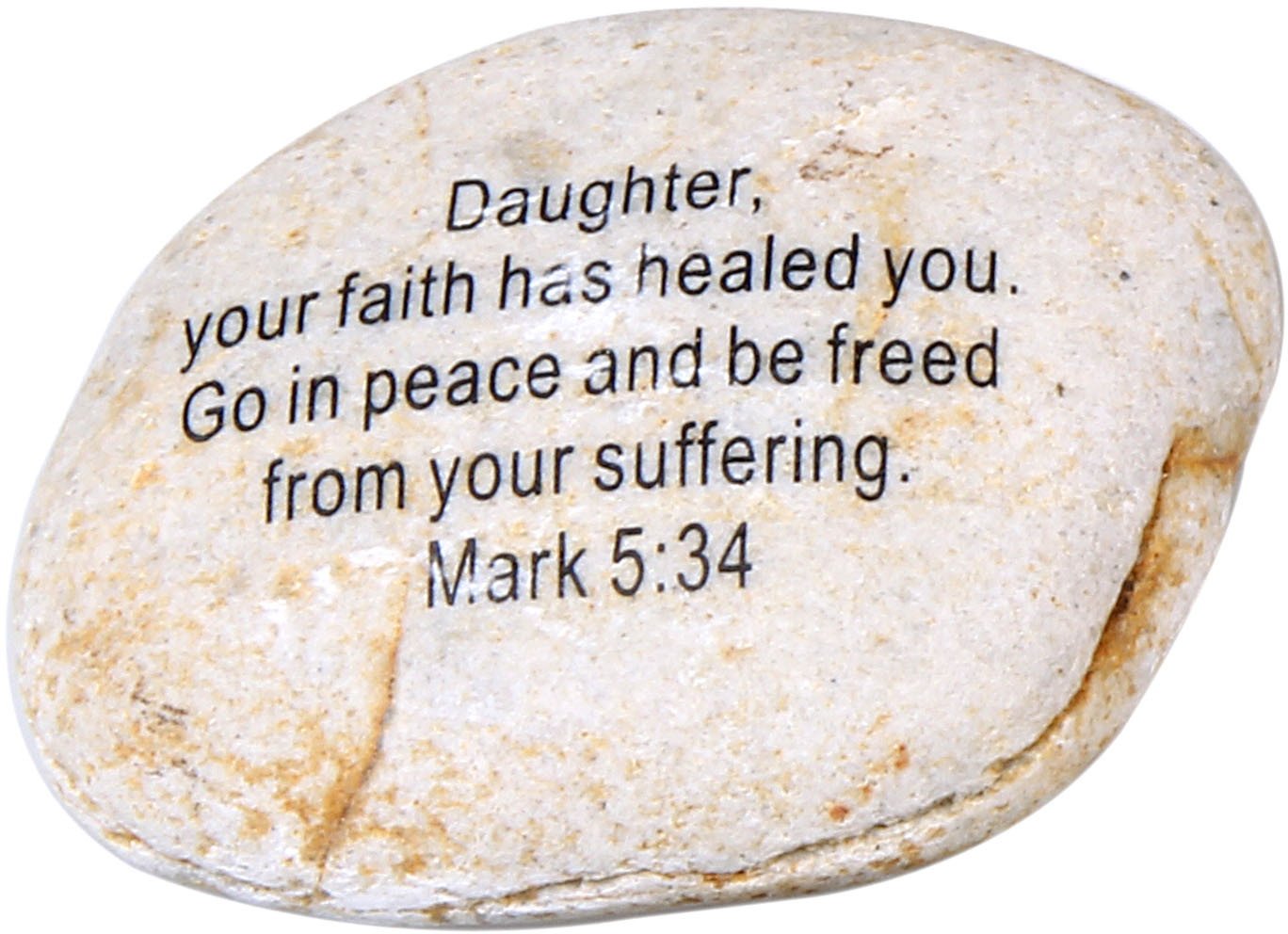 Extra Large Engraved Inspirational Scripture Biblical Natural Stones Collection - Stone X : Mark 5:34 : Daughter, Your Faith has Healed You. Go in Peace and be Freed from Your Suffering.、mySite、topwebapps