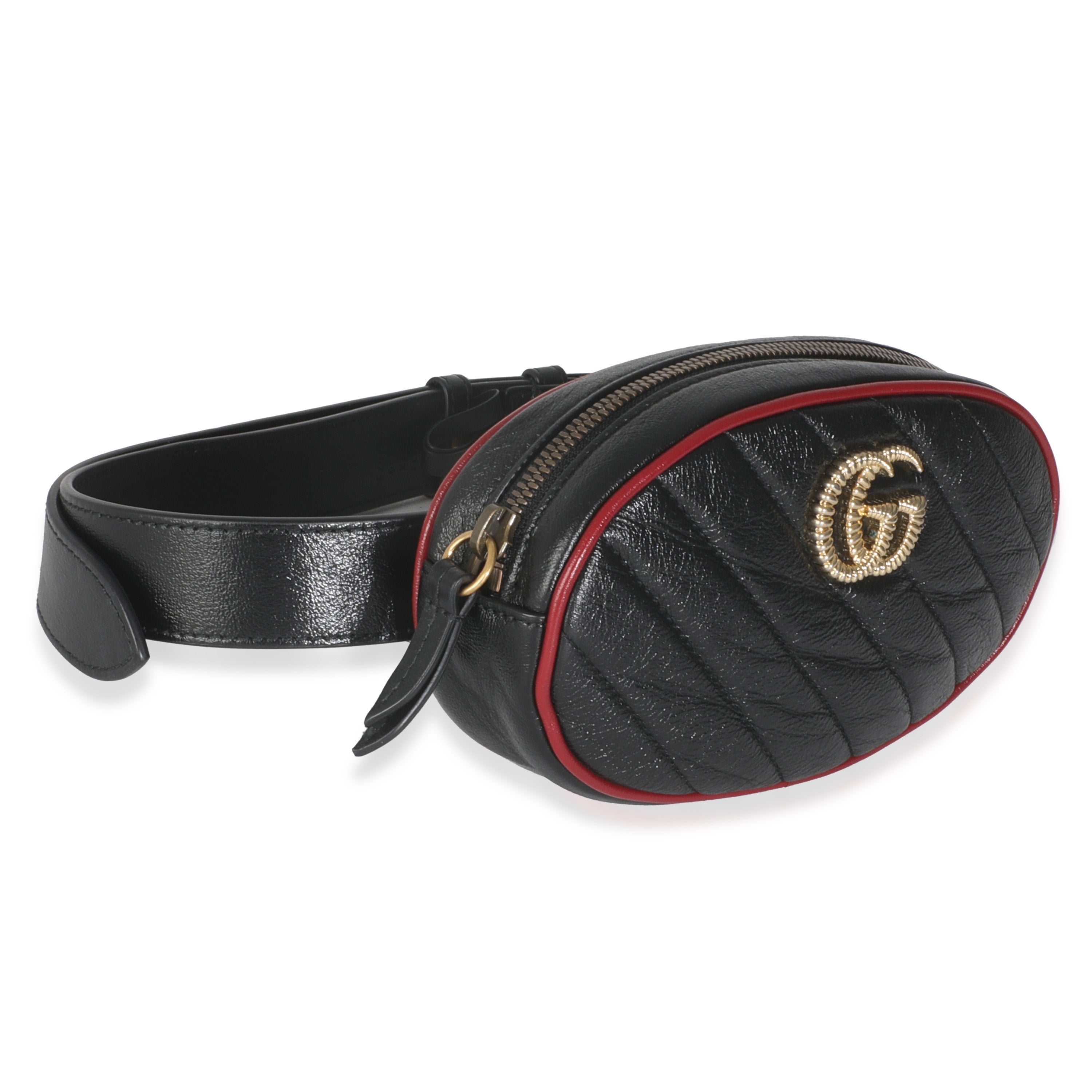 Black Azalea Calfskin Matelasse Diagonal Torchon GG Marmont Belt Bag、mySite、garagedoors4me