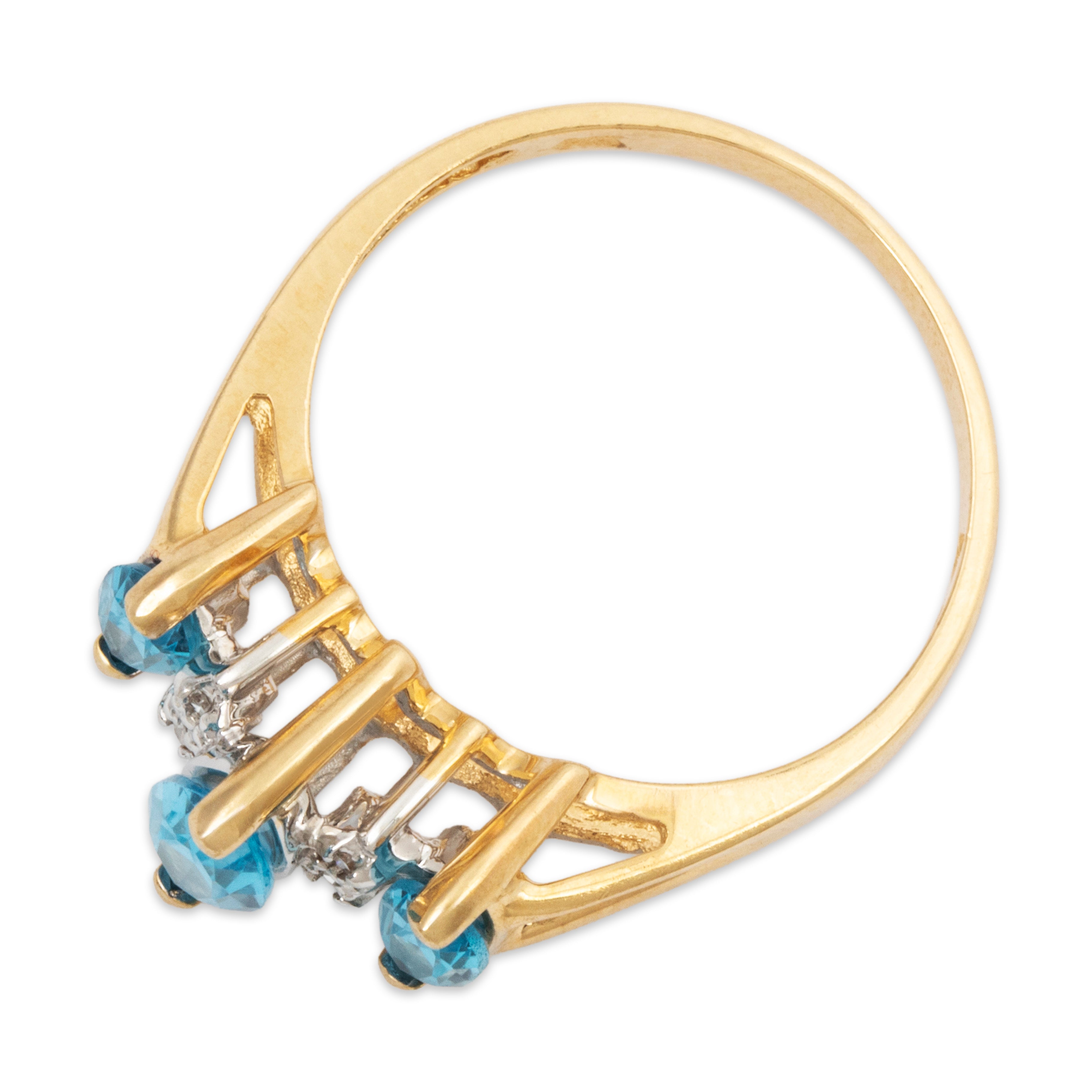 Vintage 14k Yellow Gold 1cttw Blue Topaz Diamond Triple Marquise Ring 6.25、mySite、hinf8tx79