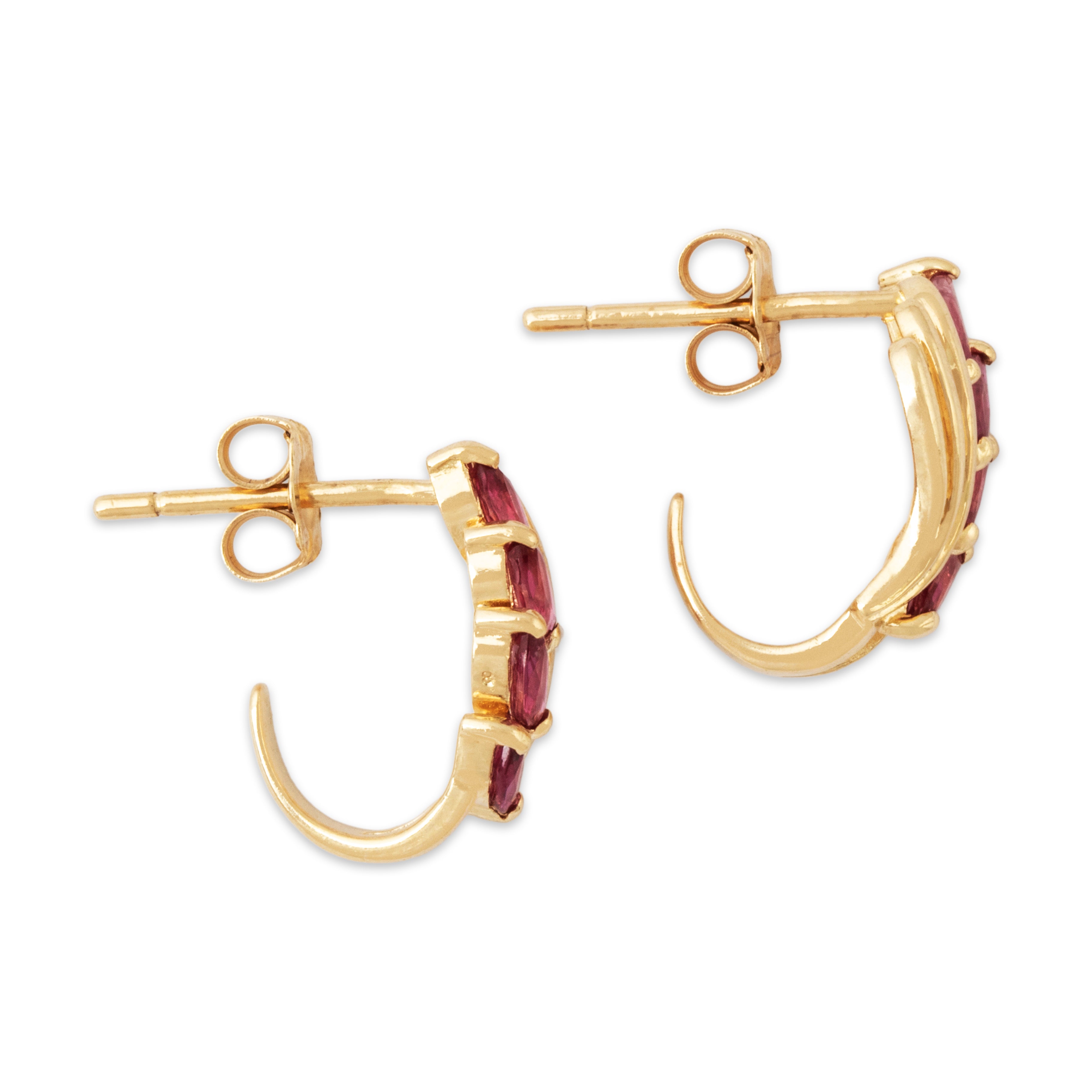 Vintage 14k Yellow Gold Ruby Marquise Flair Huggie Stud Earrings、mySite、hinf8tx79