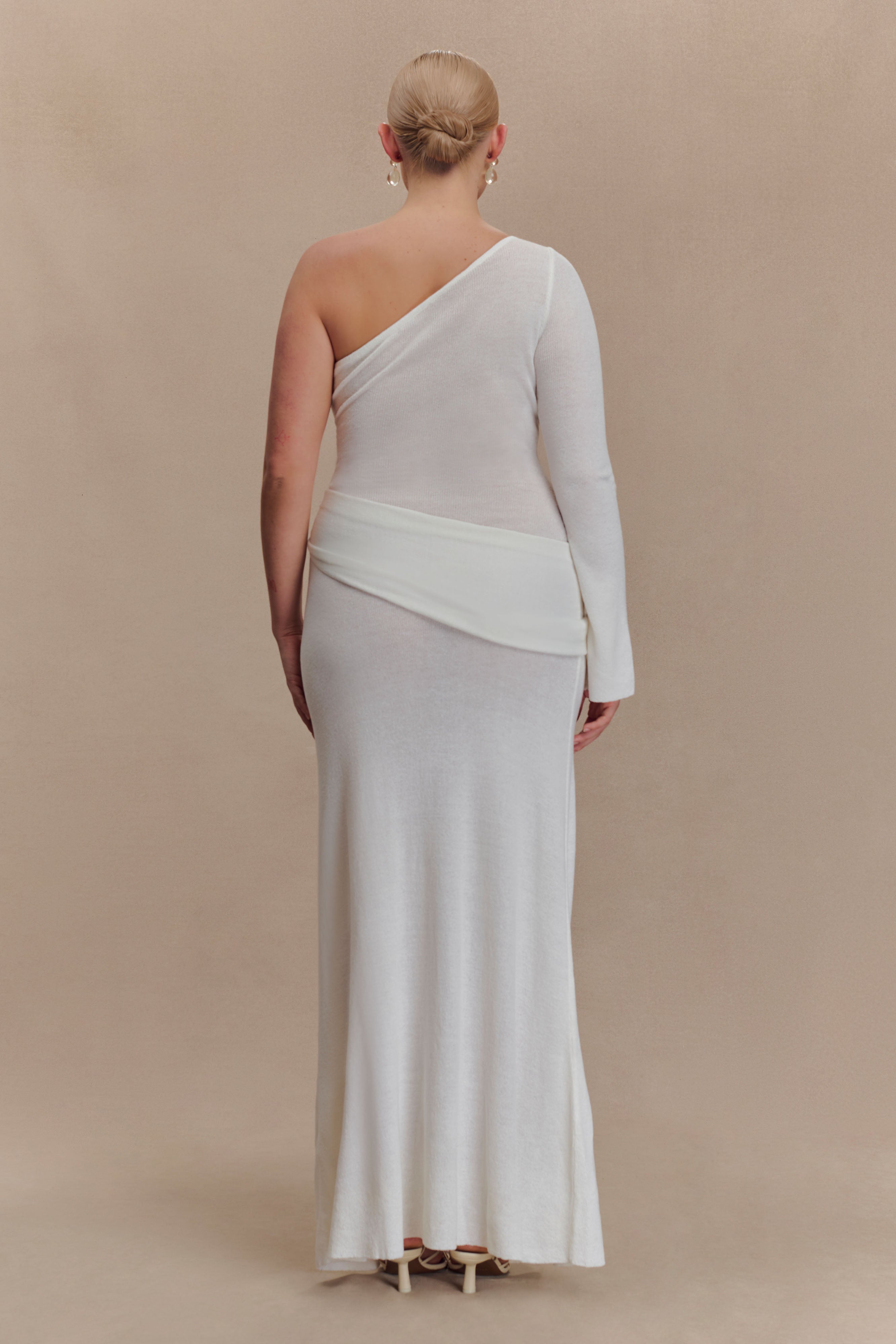 Alexius One Shoulder Knit Maxi Dress - Ivory、mySite、solidvoid