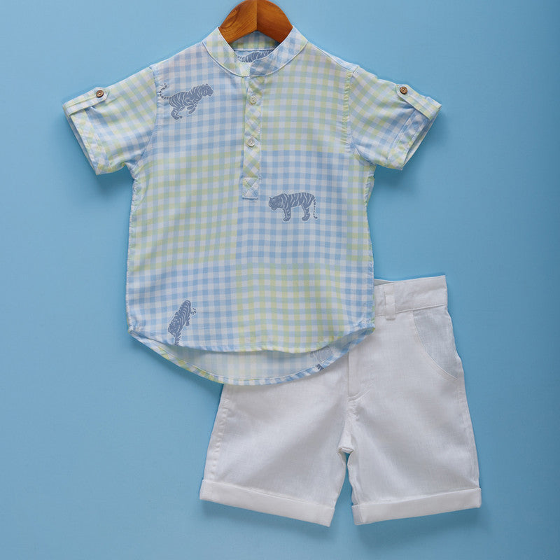 Cotton Shirt For Boys | Printed | Sky-Blue、mySite、camillekostekn