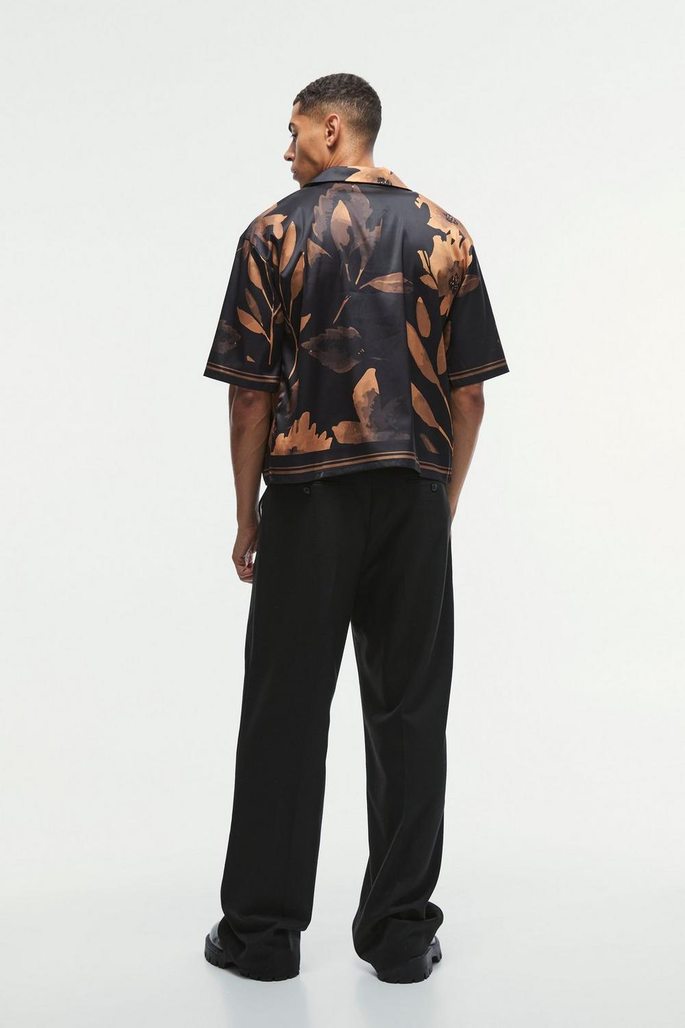  Boohooman Boxy Printed Satin Revere Short Sleeve Shirt Orange、mySite、justintrudeaud