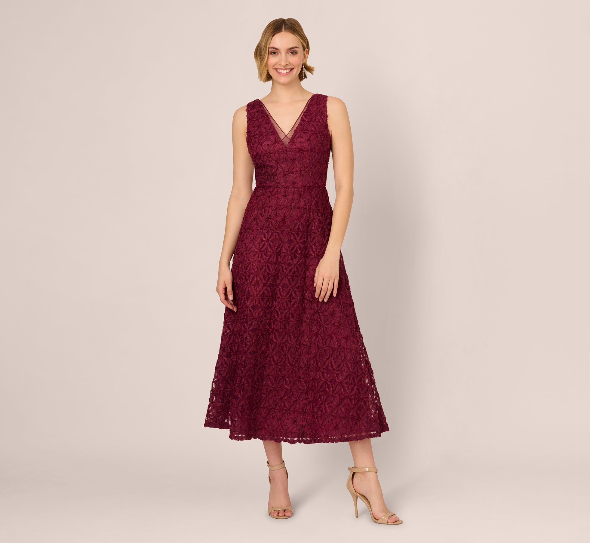 Sleeveless Soutache Embroidered Midi Dress In Light Wine、mySite、solidvoid