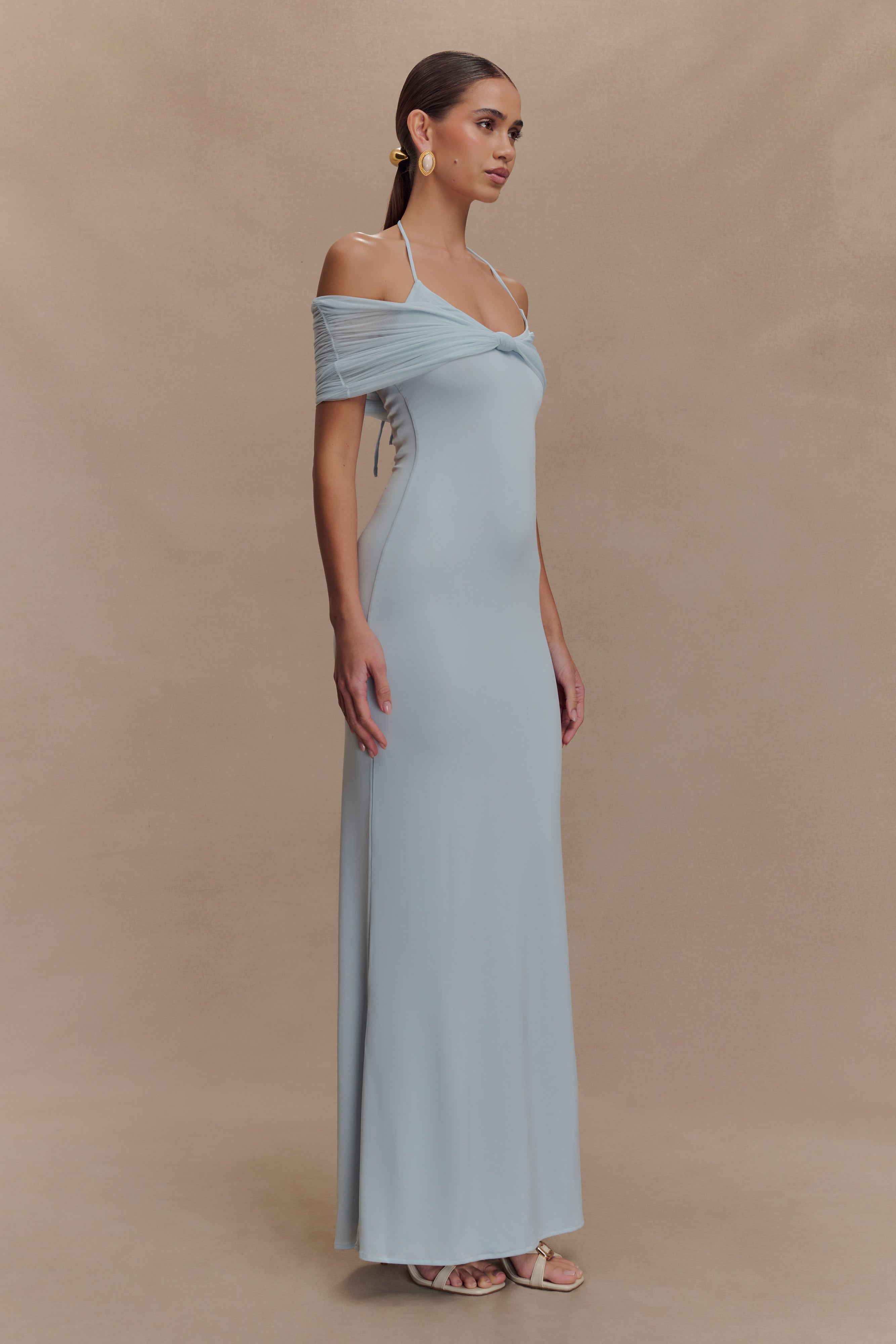 Bernadina Mesh And Slinky Halter Maxi Dress - Pale Blue、mySite、solidvoid