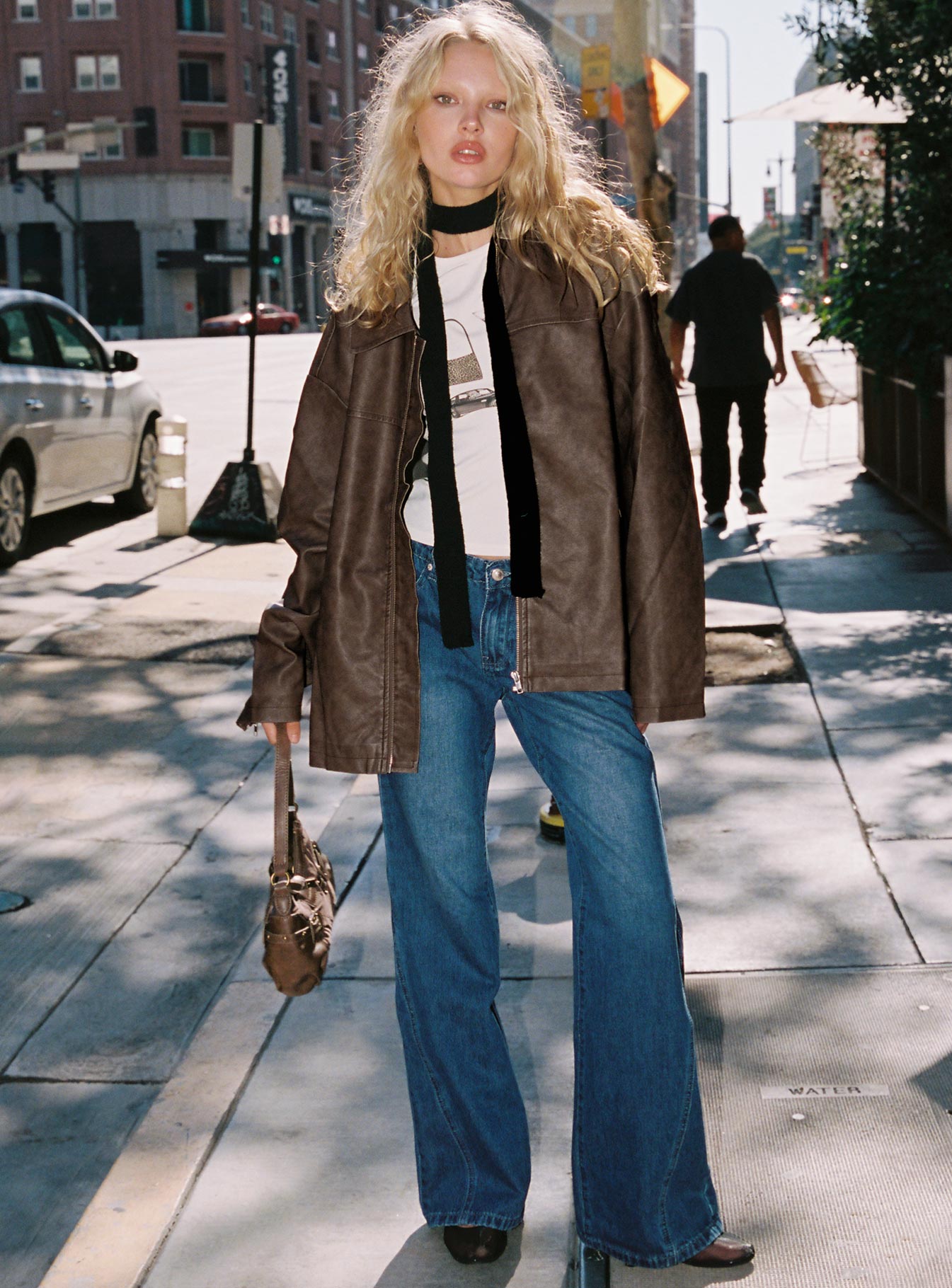 Faux Leather Collared Dad Jacket Washed Brown、mySite、solidvoid