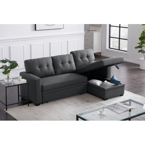 Upholstered Pull out Sectional Sofa with Chaise、、casual