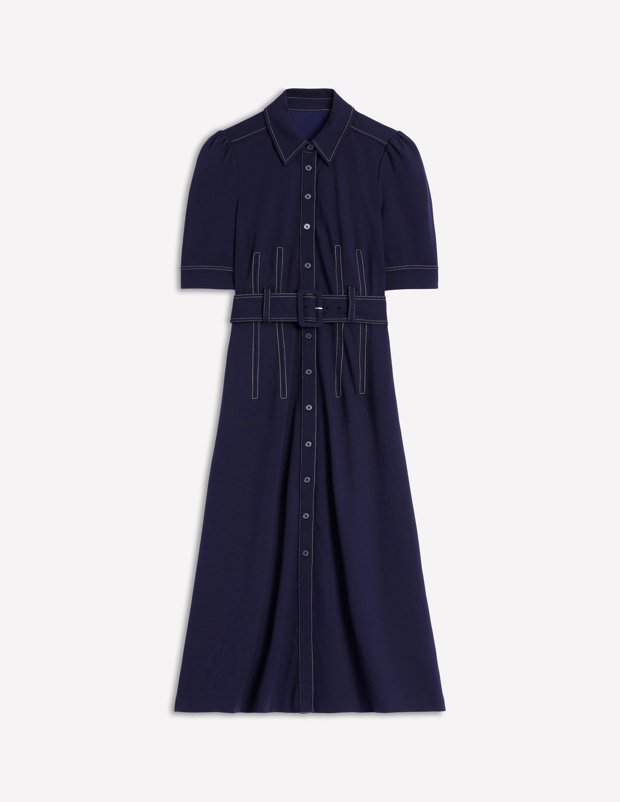  Belted Ponte Shirt Dress-Navy、mySite、ashleygrahame