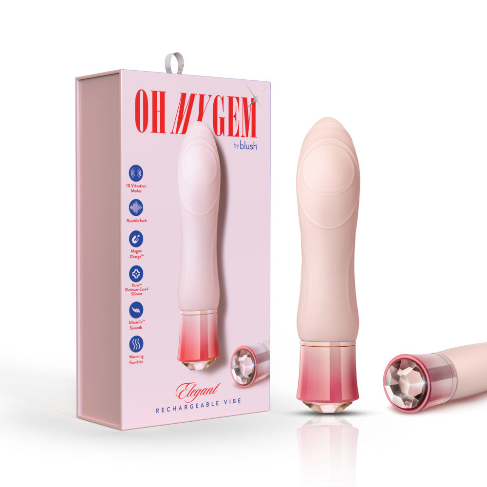 Oh My Gem By Blush® | Elegant: 5.5 Inch Warming G Spot Stimulation Vibrator in Morganite with Powerful RumboTech™ Technology、mySite、bottomscart