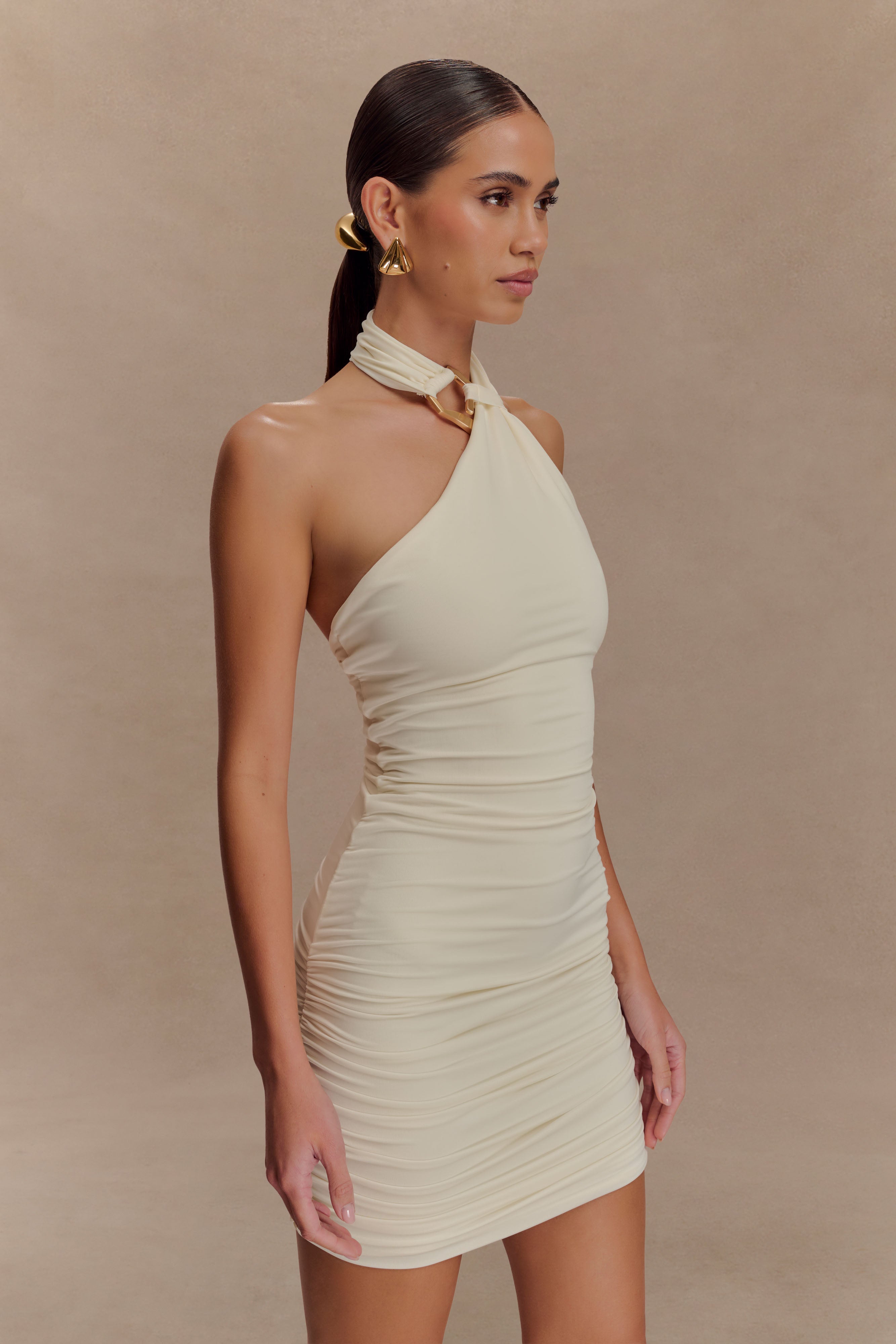 Mariposa Slinky Halter Mini Dress - Ivory、mySite、solidvoid