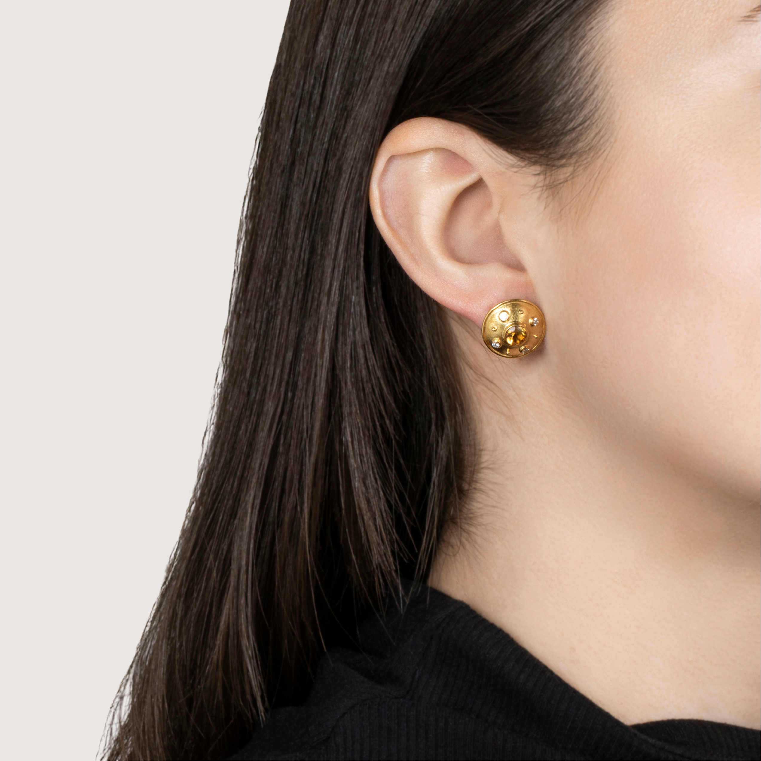 Vintage 18k Yellow Gold Citrine Diamond Stud Earrings、mySite、hinf8tx79