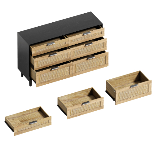 51.18"6-Drawers Rattan Storage Cabinet Rattan Drawer,for Bedroom,Living Room,Natural (Same SKU:W757P198980)、、casual