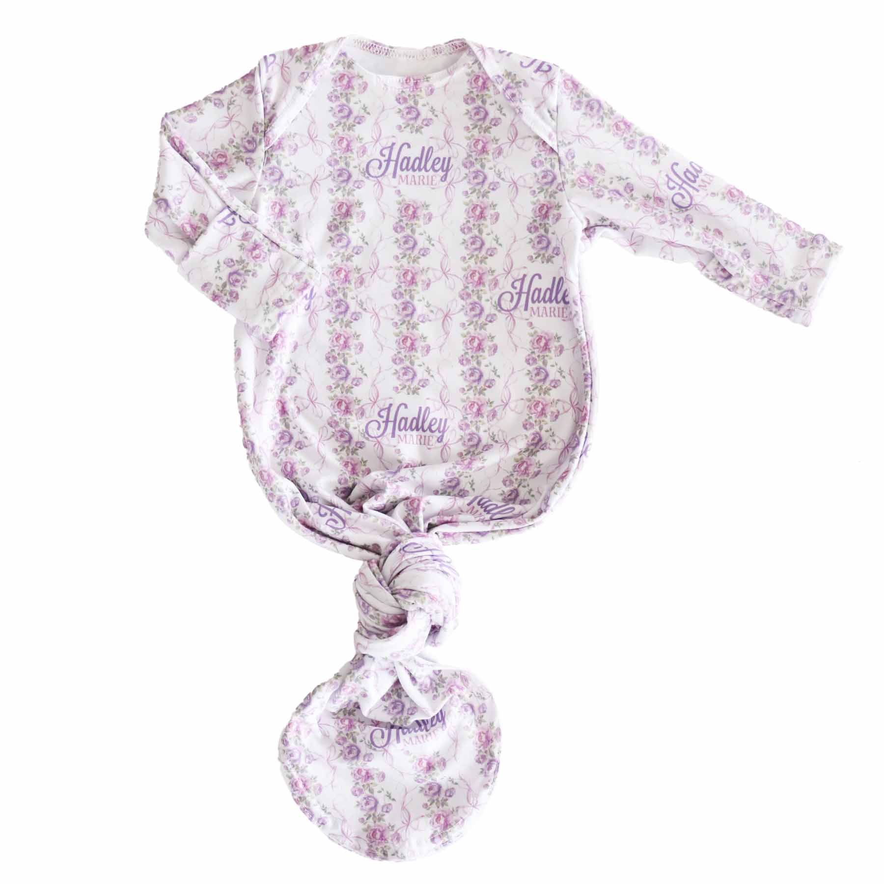  Violet Vines Personalized Newborn Baby Knot Gown、mySite、layawaytickets