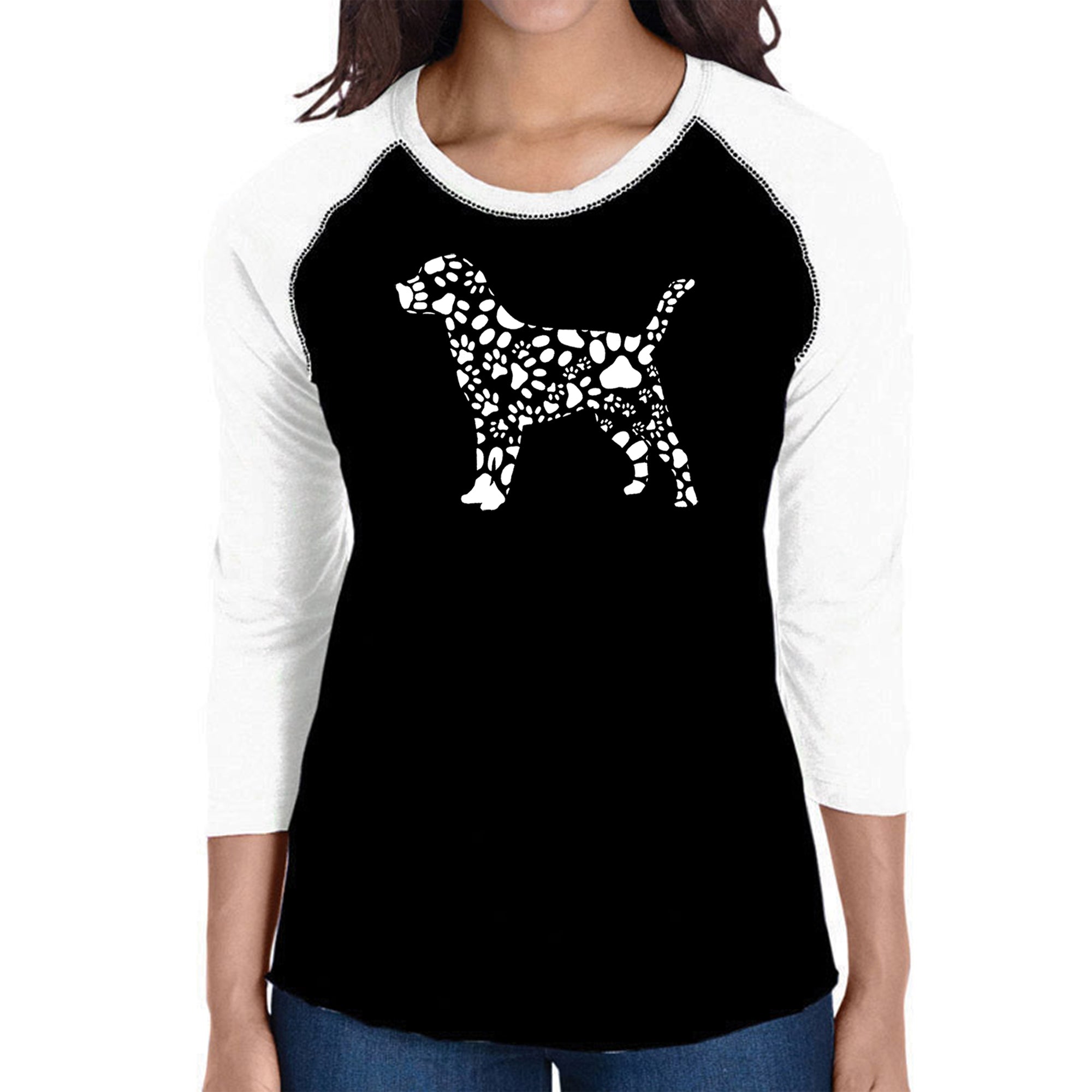 Dog Paw Prints - Women's Raglan Word Art T-Shirt、mySite、camillekostekn