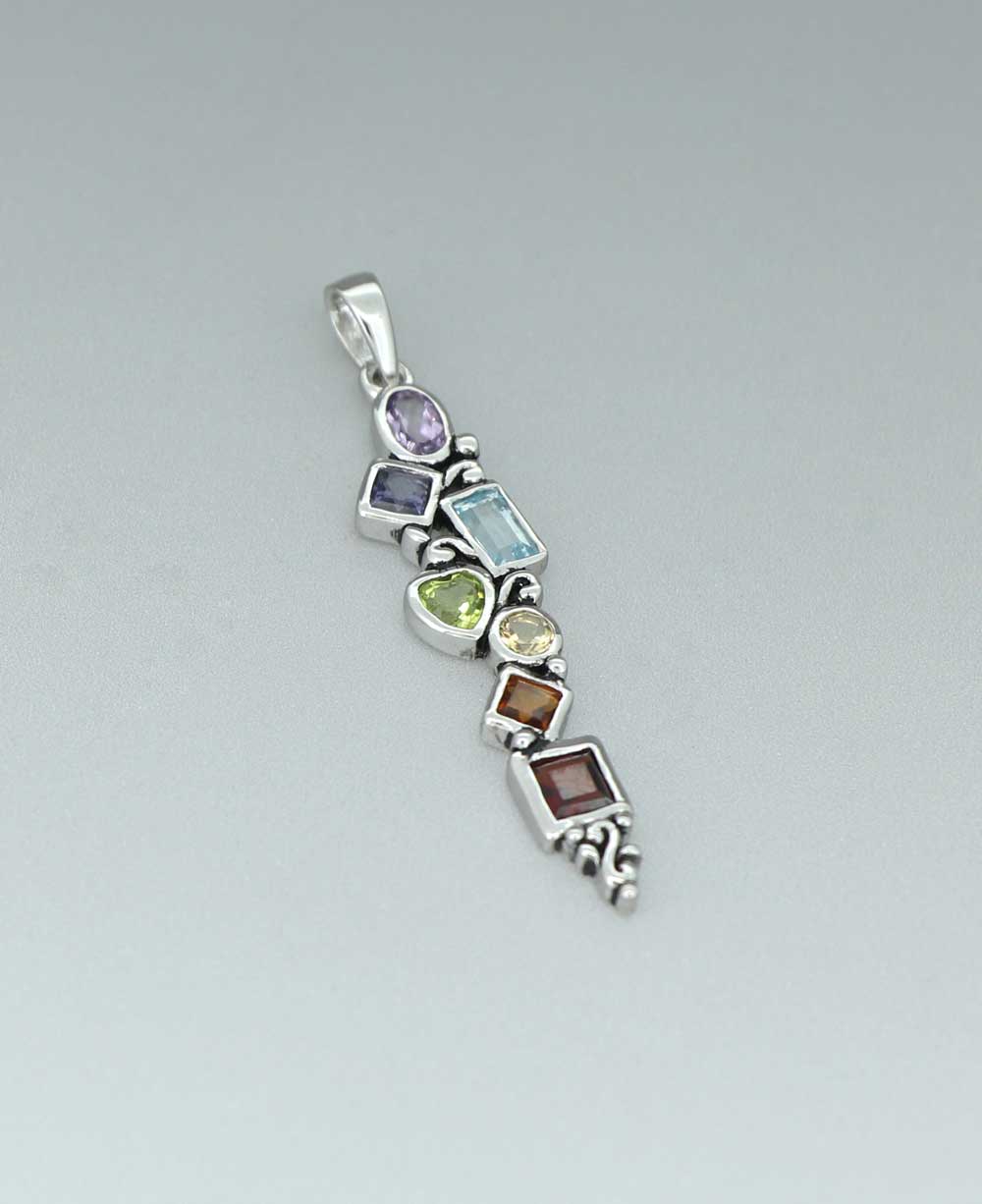 Mixed Geometry Chakra Rainbow Sterling Silver Pendant、mySite、topwebapps
