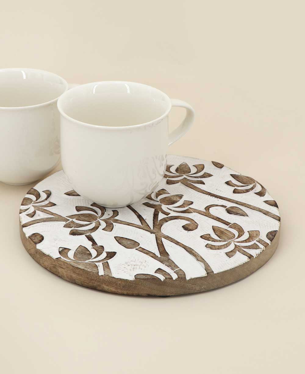 Fairtrade Hand Carved Lotus Wood Round Trivet、mySite、topwebapps