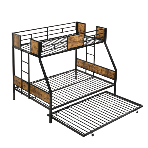 Twin Over FULL Metal Bunk Bed with 2 - Side Ladder and Full-Length Guardrail, No Box Spring Needed, Large Under Bed Storage, Easy Assemble , Black & Brown、、casual