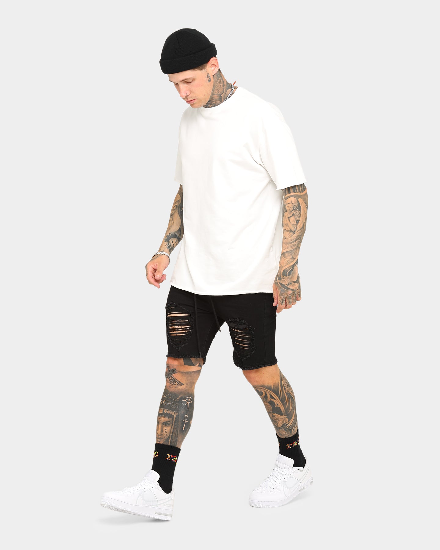 ENES Gunner Skinny Ripped Shorts Black、mySite、zt4zffjzw