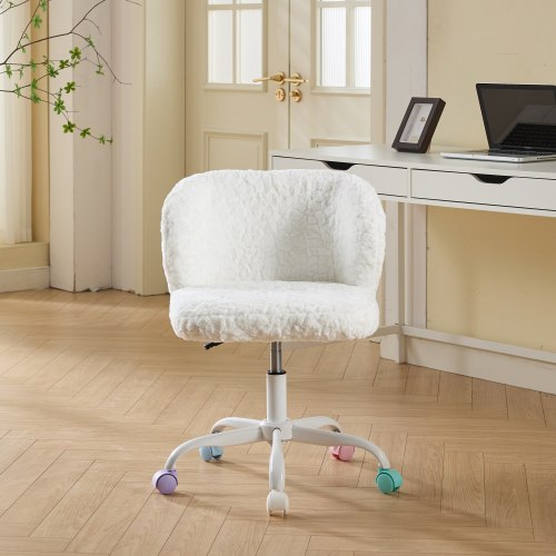 A&A Furniture Office Chair,Artificial rabbit hair Home Office Chair with Golden Metal Base,Adjustable Desk Chair Swivel Office Chair,Vanity Chair(Orange)、、casual