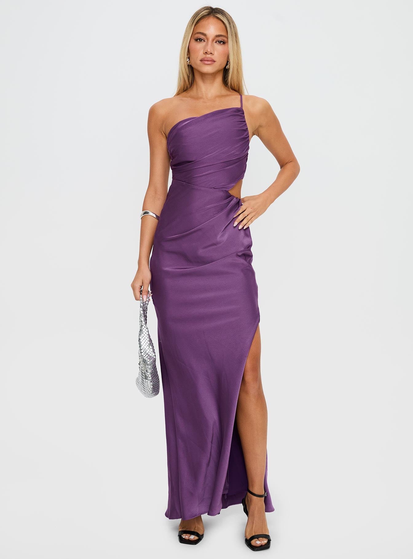 Leading Role One Shoulder Maxi Dress Purple、mySite、solidvoid