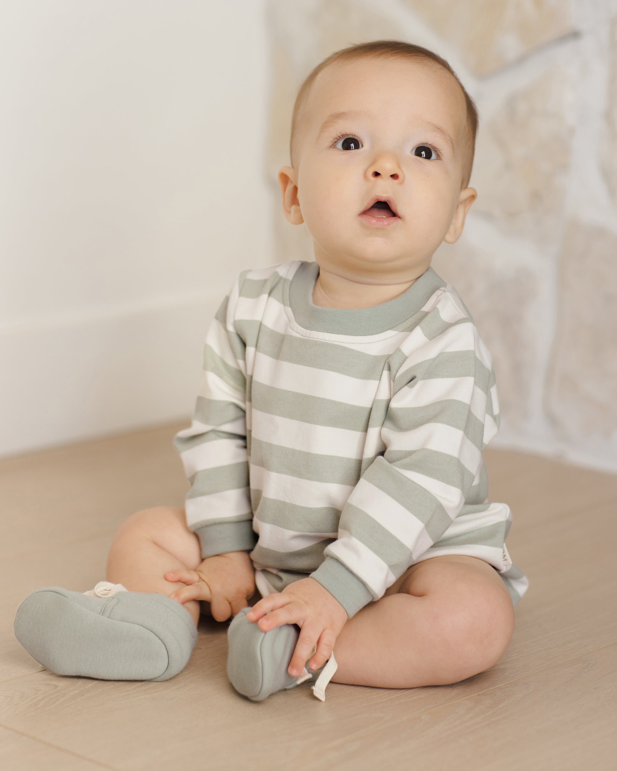  Crewneck Bubble Romper || Sage Stripe、mySite、layawaytickets