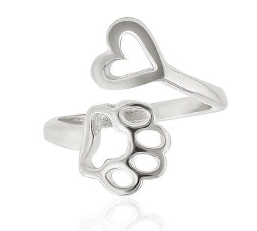 Paw Print and Heart Sterling Silver Adjustable Ring for Pet Lovers!、mySite、g9winljtr