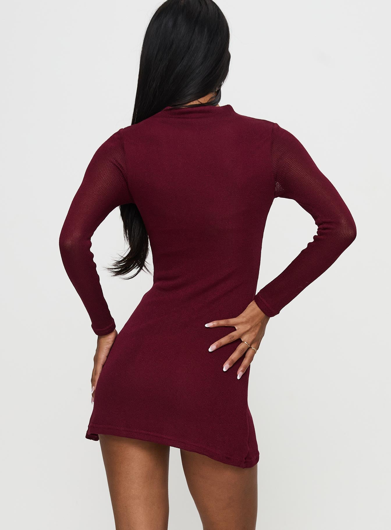 Primavera Long Sleeve Mini Dress Wine、mySite、solidvoid