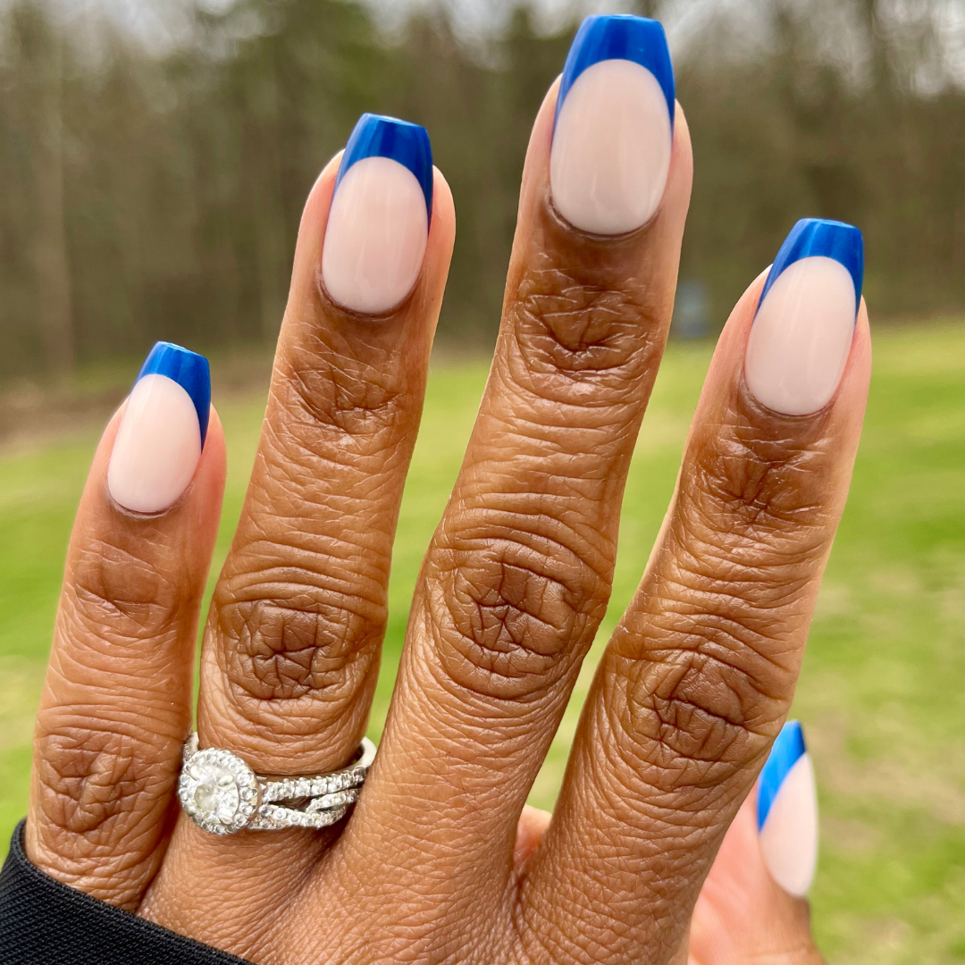 Blue Metallic French - Press-On | Medium | Coffin、mySite、solidvoid