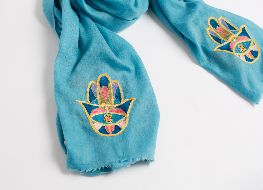 Hamsa Cashmere Scarf - Blue、mySite、topwebapps