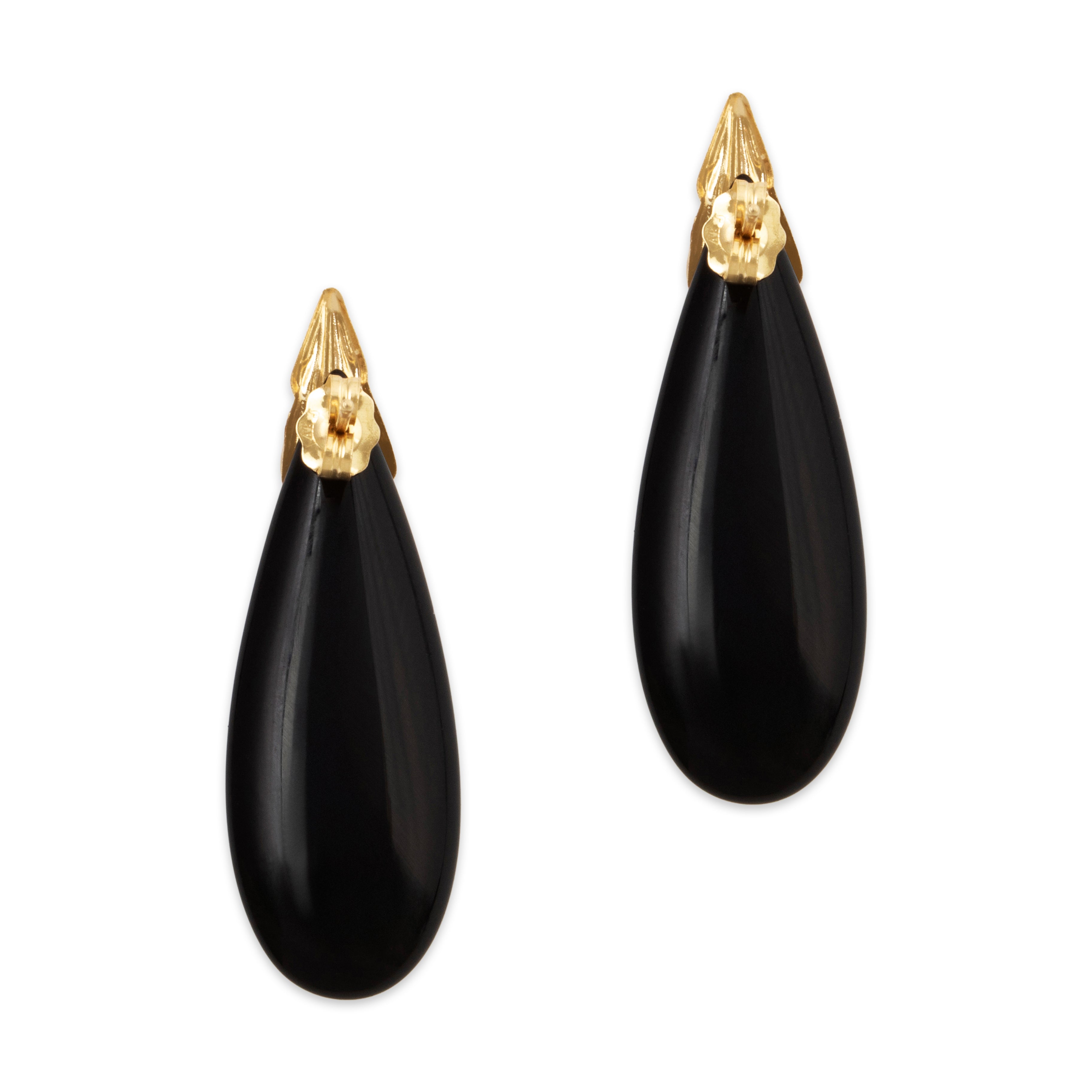 Vintage 14k Yellow Gold 16cttw Onyx Brutalist Teardrops Statement Earrings、mySite、hinf8tx79