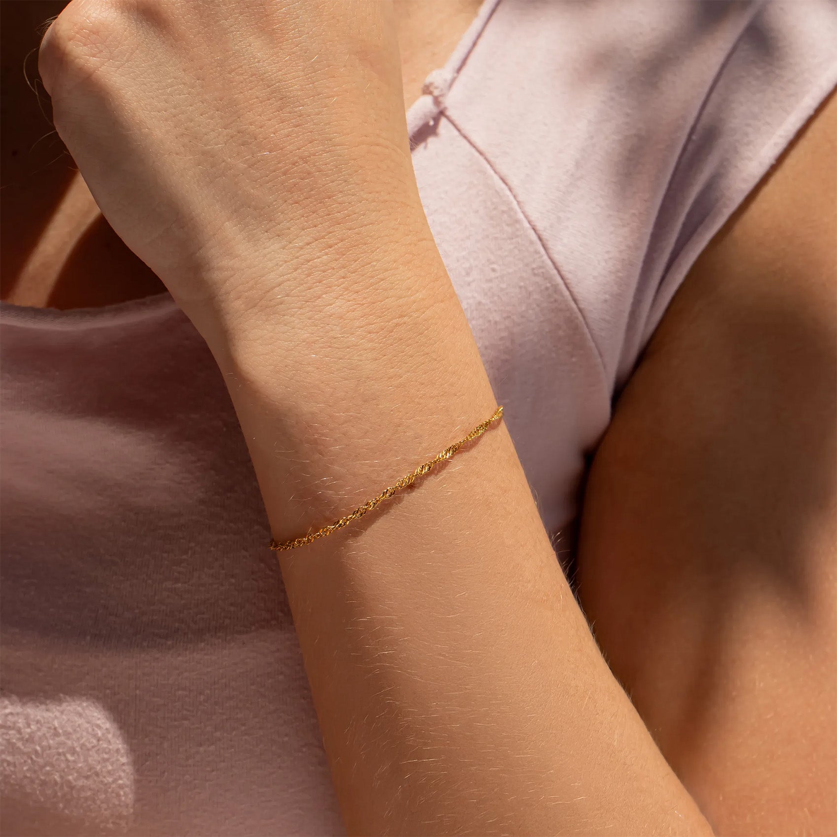 18K Gold PVD Stainless Steel Singapore Chain Bracelet / BRJ1064、mySite、dreamappss