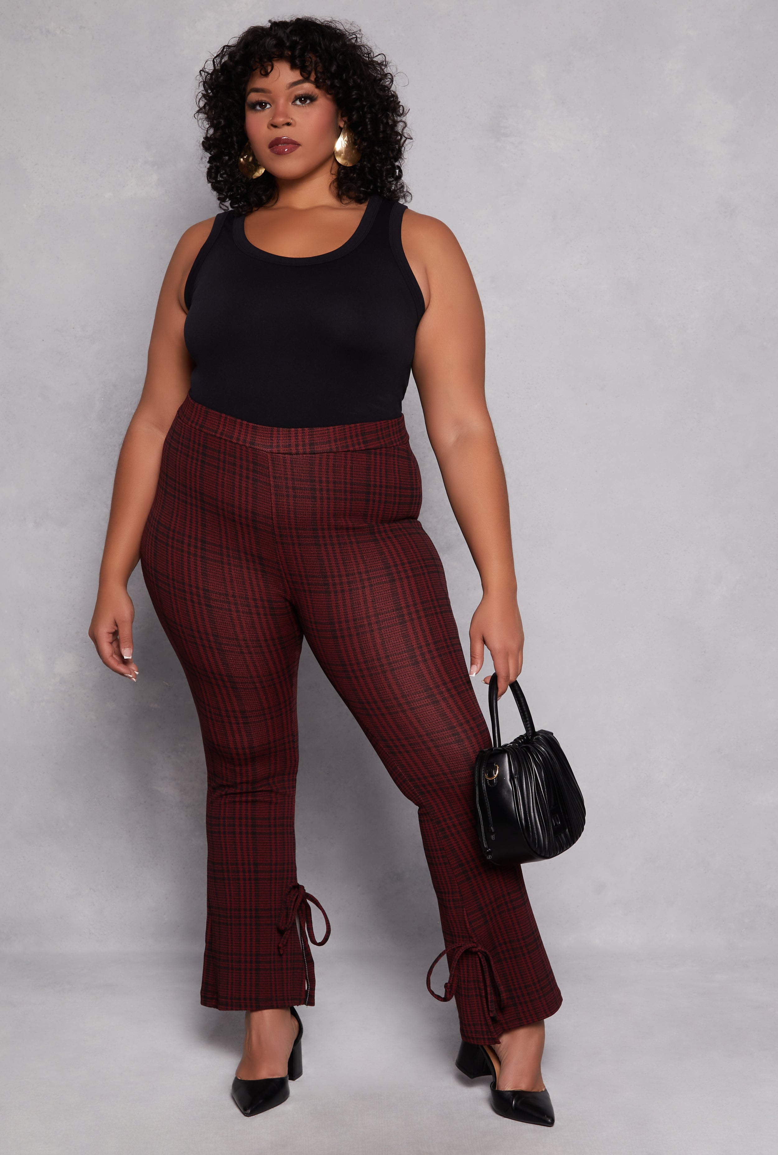 Plus Size Plaid Side Slit Flare Pants、mySite、camillekostekn