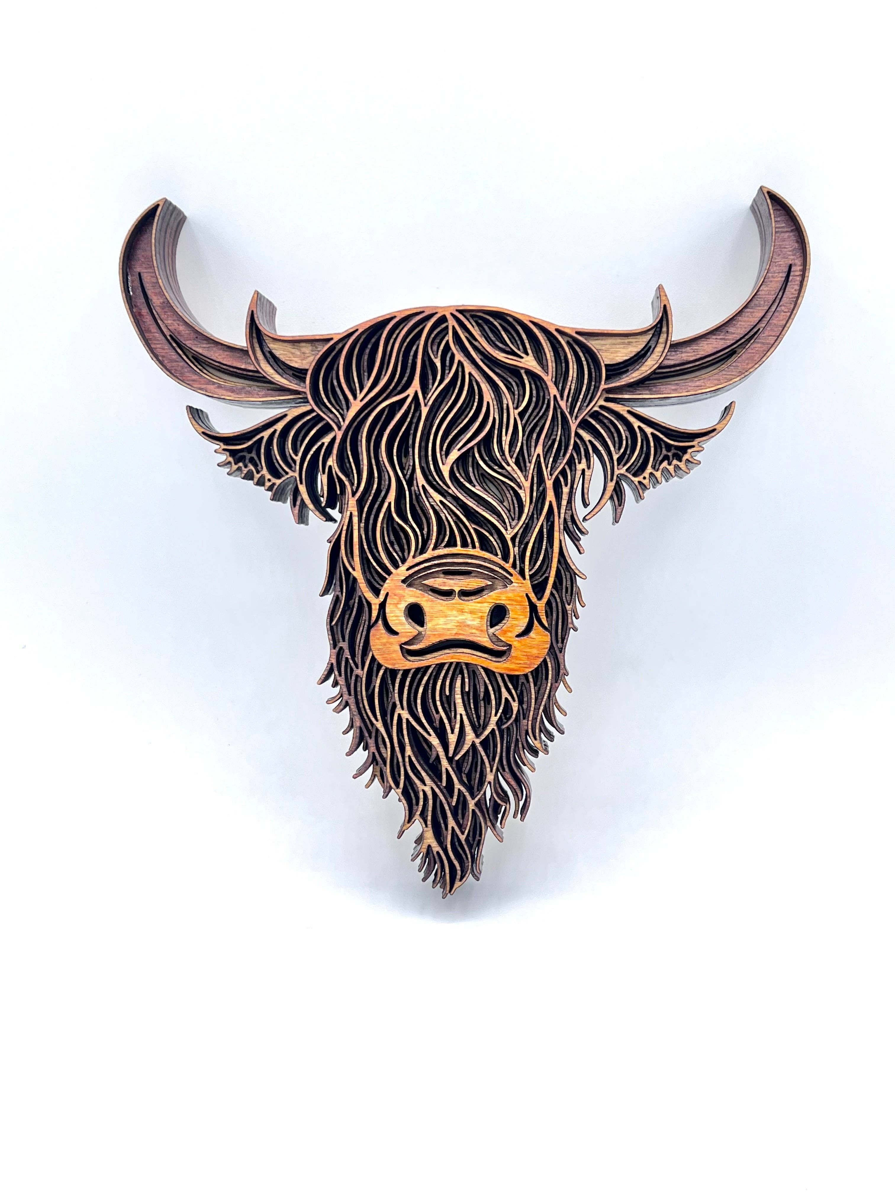 Highland Cow 3D Multi-Layer Wood Wall Hanging Handmade in the USA、mySite、g9winljtr
