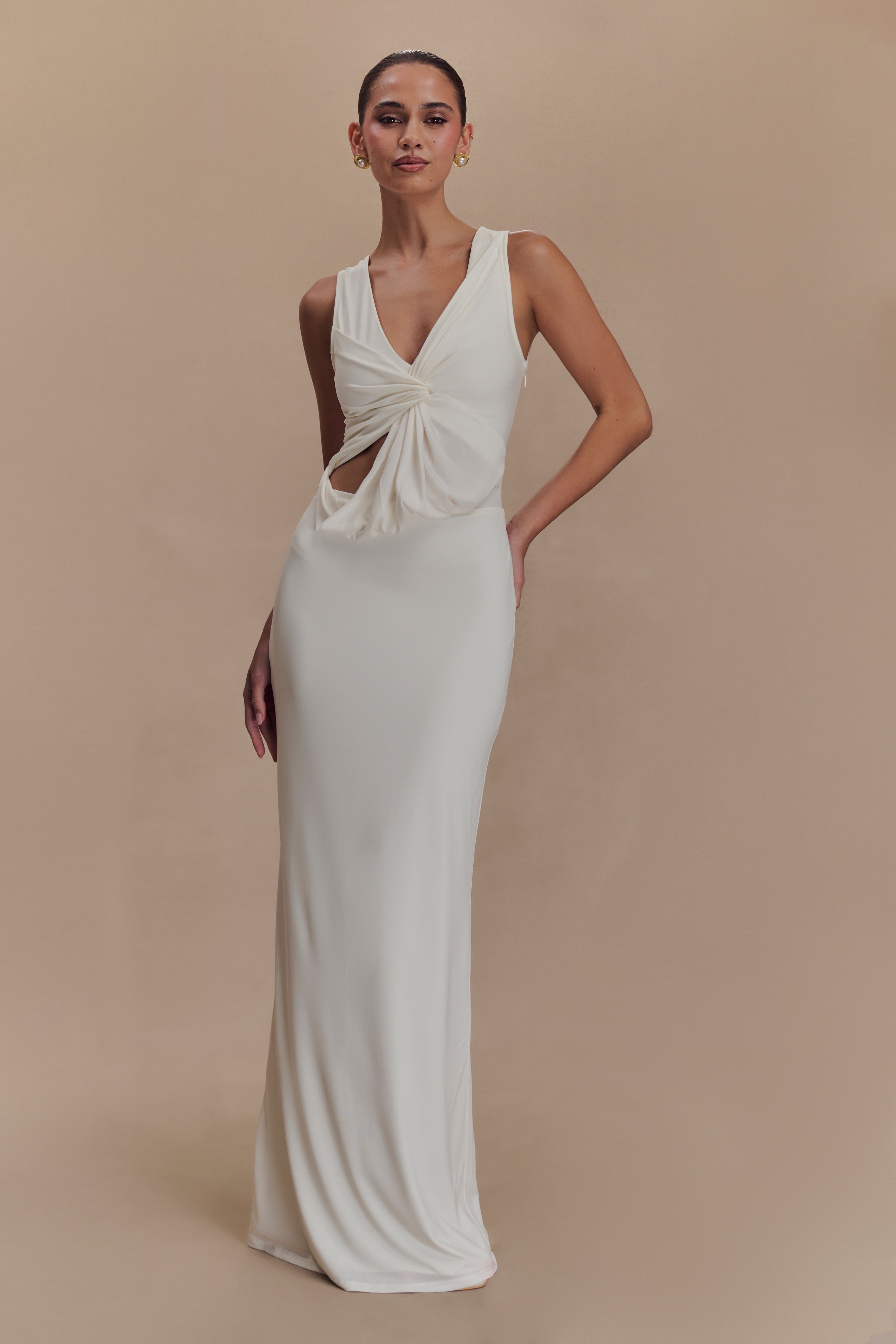 Kassidy Peached Jersey Maxi Dress - Ivory、mySite、solidvoid