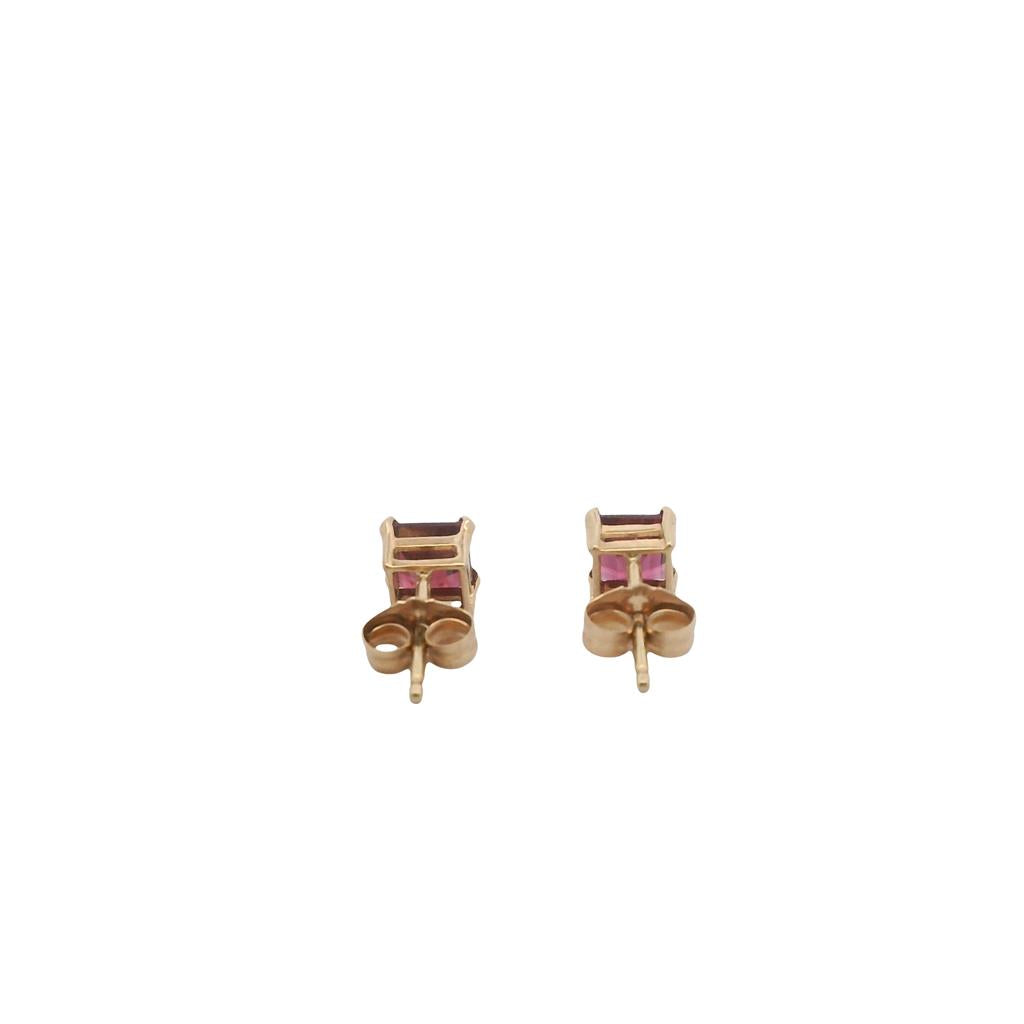  Estate 14K Yellow Gold Rhodolite Garnet Stud Earrings